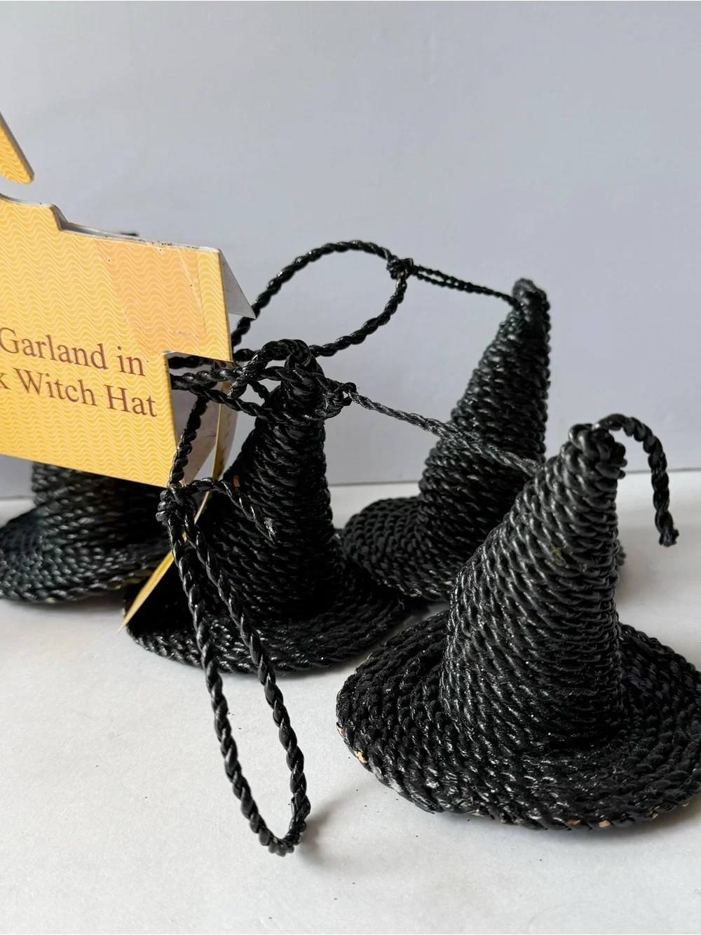 Black Wicker Woven Witch Hat Garland 5 Foot Halloween Mantle Decor